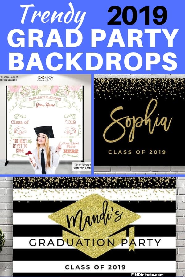 2019 Grad Party Backdrops - Impress your guests with a personalized oversized backdrop at your son's or daughter's graduation party! Perfect for the grad party photo booth, memory board, or as a backdrop to your dessert or food table. #FINDinista #gradparty
